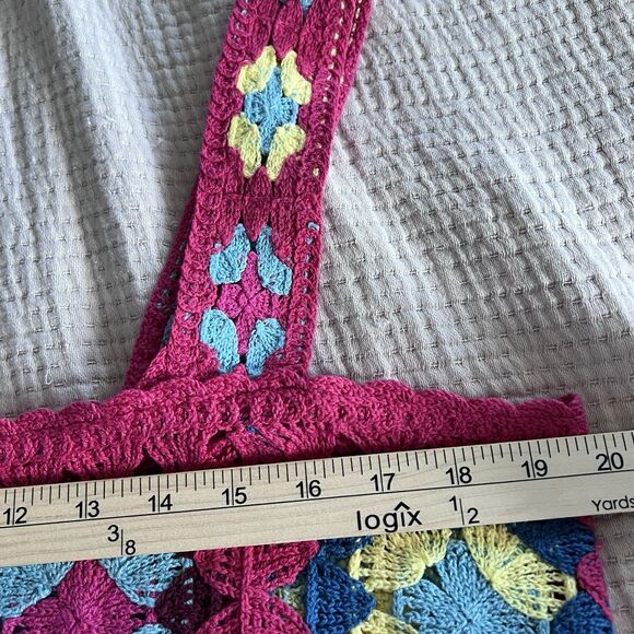 Witty Fox Floral Crochet Crop Tank Top Womens XL Pink Festival Geometric Boho - Picture 3 of 9